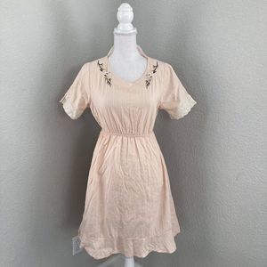 Da Li Ren Womens Orange Floral Embroidered Crewneck Lace Hem Mini Dress Medium